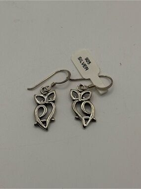 Sterling Silver Owl Drop Earrings - 925 Silver
